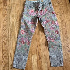 Pilcro and the Letterpress Floral Skinny Jeans - Red and Green